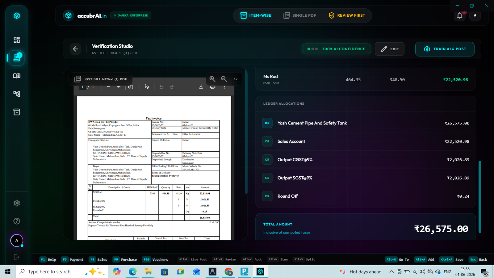 Extracted Invoice Screenshot